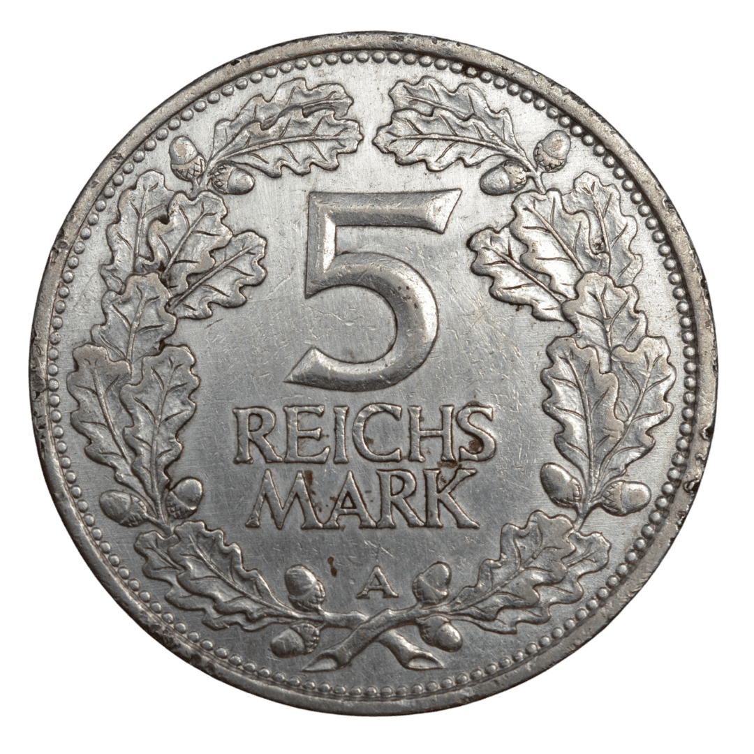 Срібна монета 5 рейхсмарок 1925 року, Німеччина (Берлін) — фото 2
