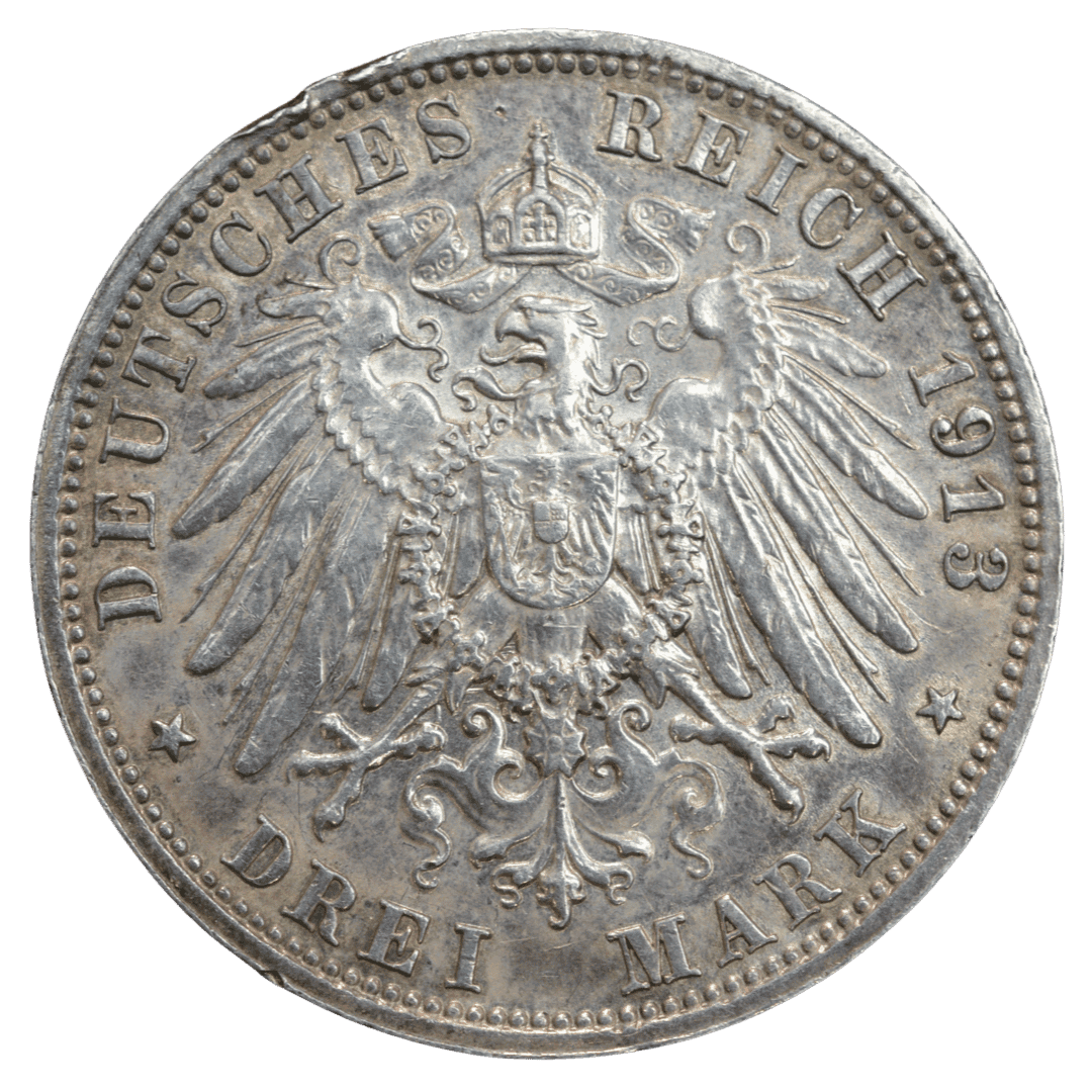 Срібна 3 марки, Німеччина (E, Мульденгюттен), 1913. Саксонія, Битва народів — фото 2