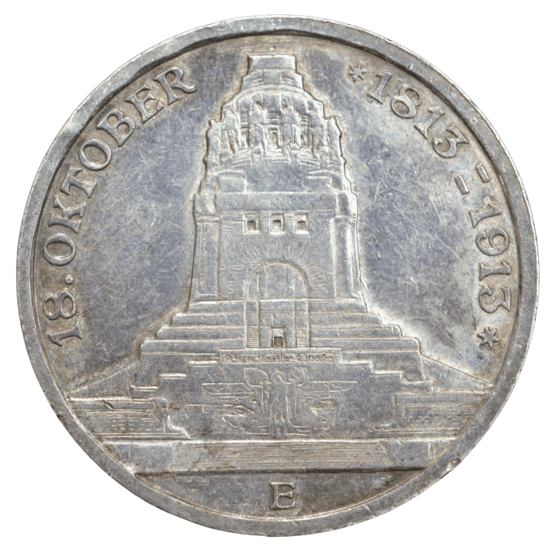 Срібна 3 марки, Німеччина (E, Мульденгюттен), 1913. Саксонія, Битва народів