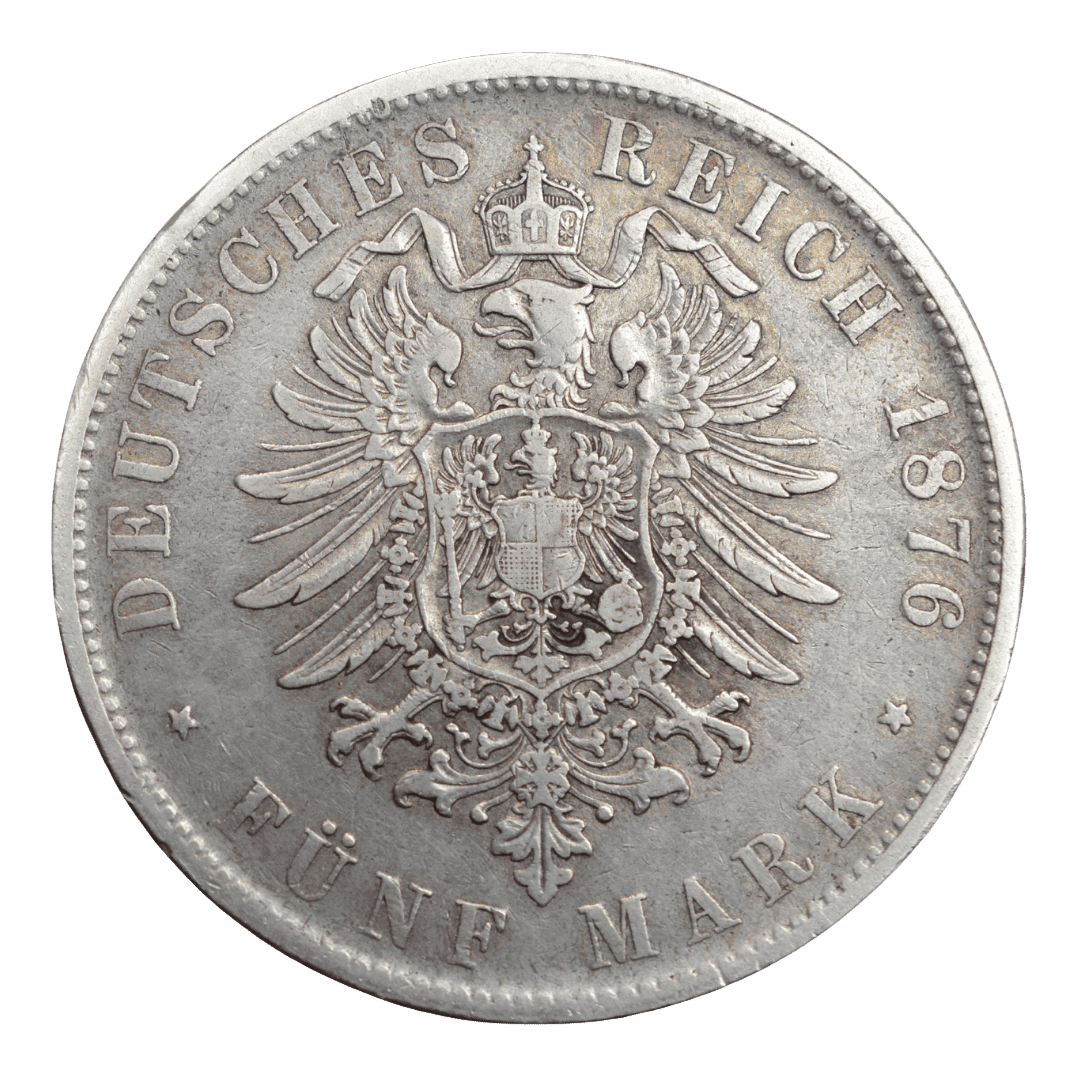 Срібна 5 марок, Німеччина (F, Штутгарт), 1876. Вюртемберг, Карл — фото 2