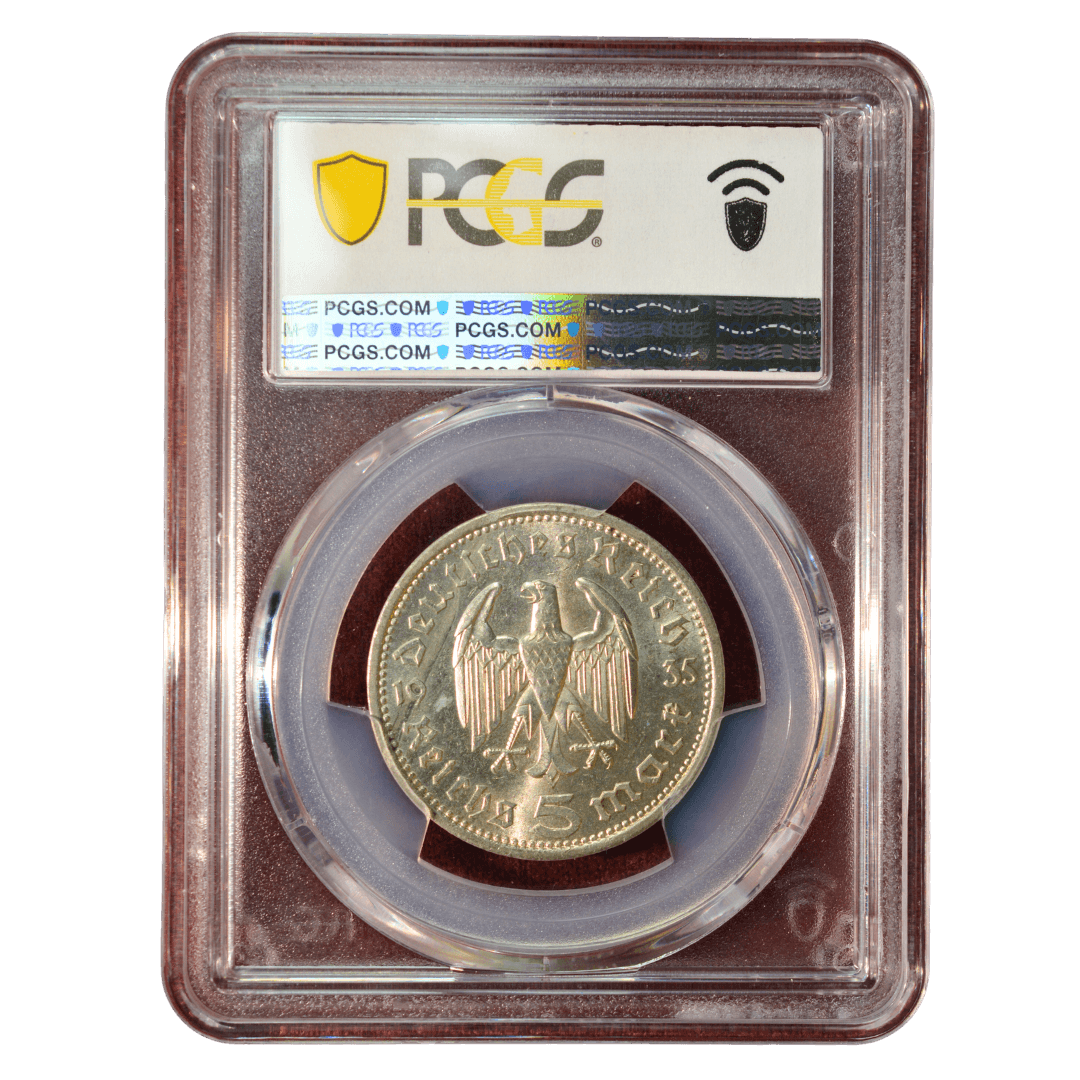 5 Reichsmark 1935 A Серебро (.900) 13,88 г; Пауль фон Гиндерберг; Берлинский монетный двор — фото 2