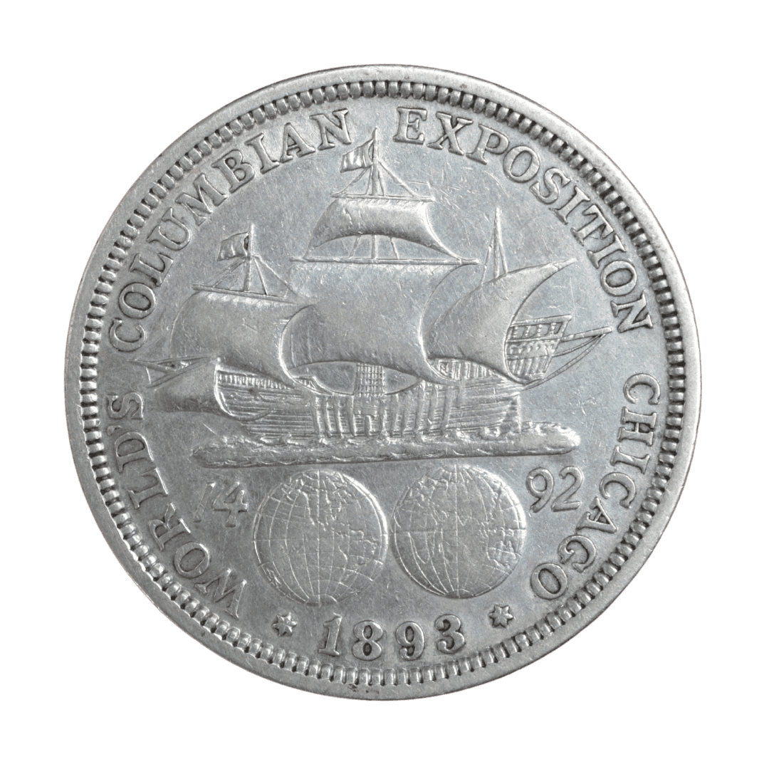 1/2 Dollar Серебро 12,43 г; Колумбийская выставка; Монетный двор Филадельфии; XF — фото 2