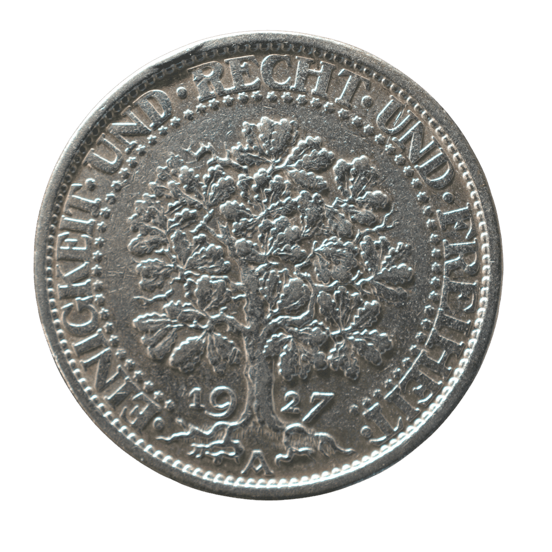 5 рейхсмарок 1927 A, Веймарская республика (Дуб)