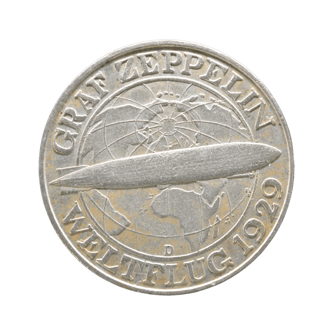 3 рейхсмарки 1930 D — «Навколосвітній політ Graf Zeppelin»