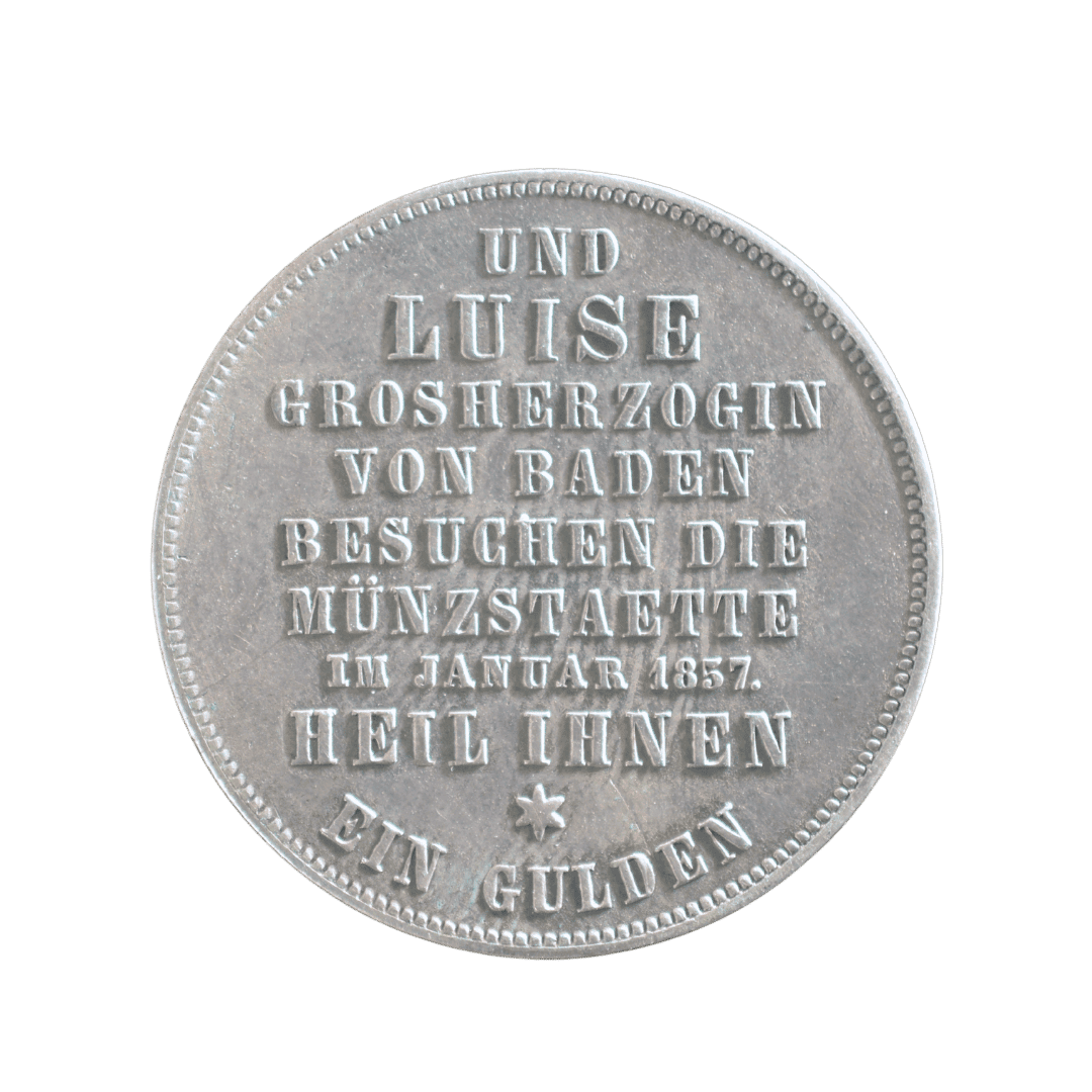 1 гульден 1857 — Баден, RRR!!!!! відвідання монетного двору великим герцогом і герцогинею — фото 2