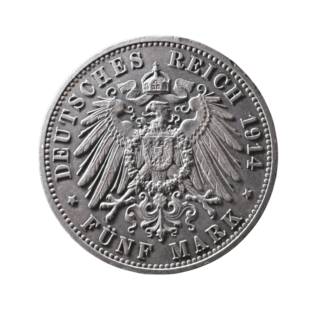 Назва: Ангальт — 5 марок 1914 року, срібне весілля герцога Фрідріха II та герцогині Марії — фото 2