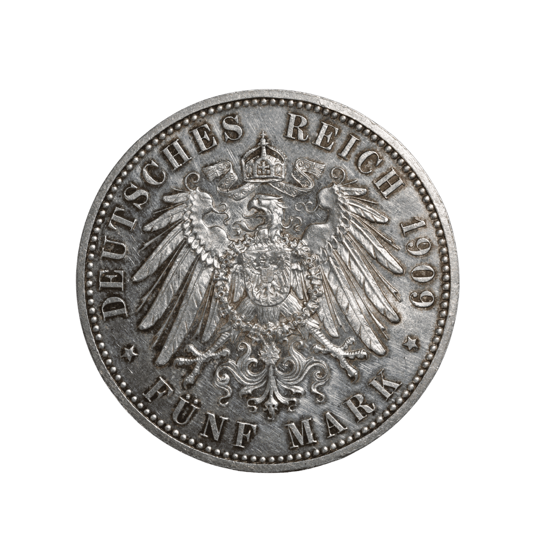 5 марок 1909 E — Саксония. 500-летие Лейпцигского университета — фото 2