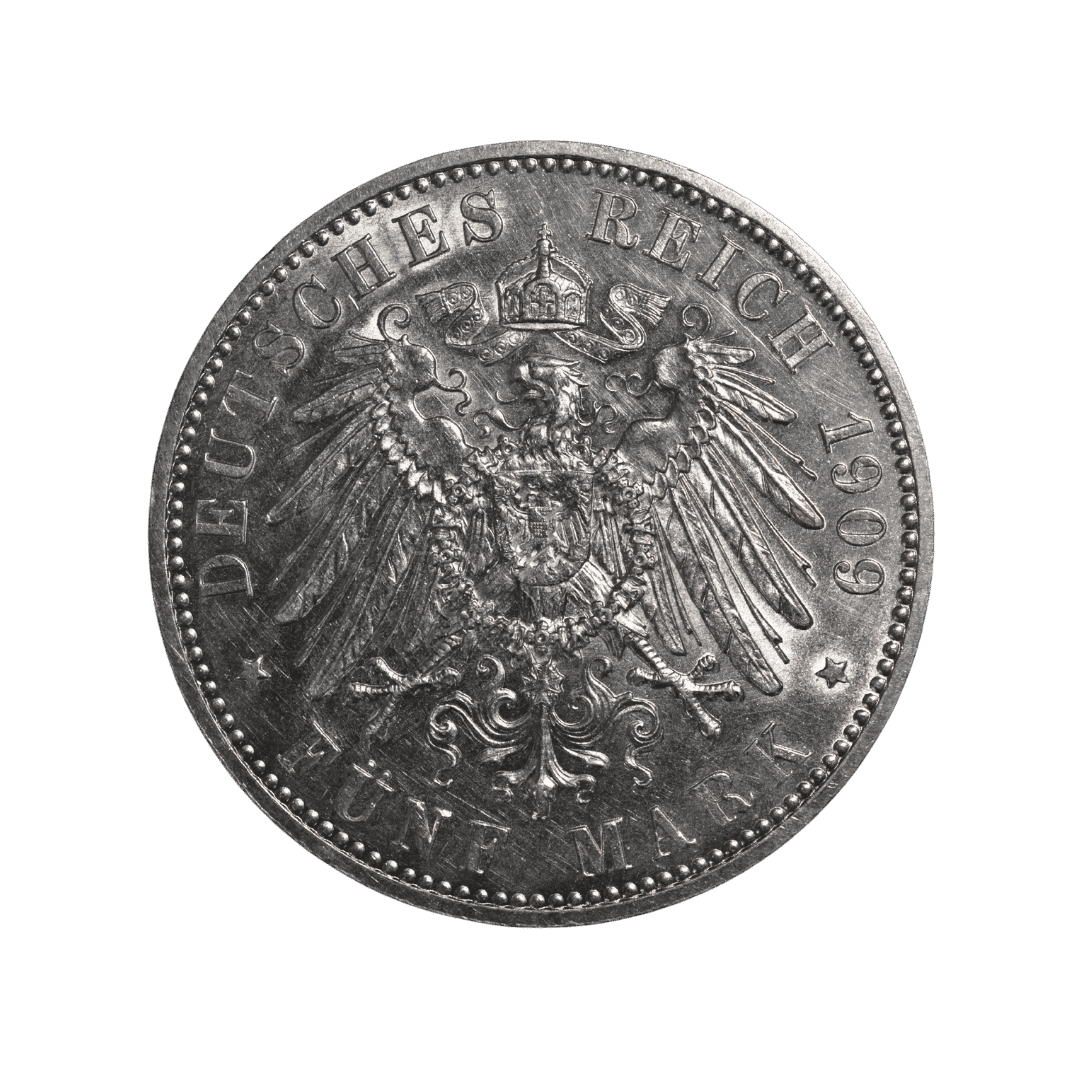 5 марок 1909 E — Саксония. 500-летие Лейпцигского университета — фото 2