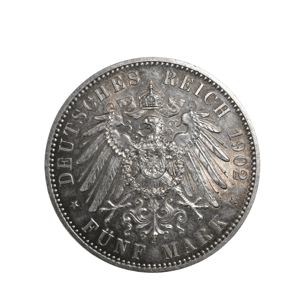 5 марок 1902 E, Німецька імперія — Королівство Саксонія, пам’ятна монета на честь Альберта — фото 2