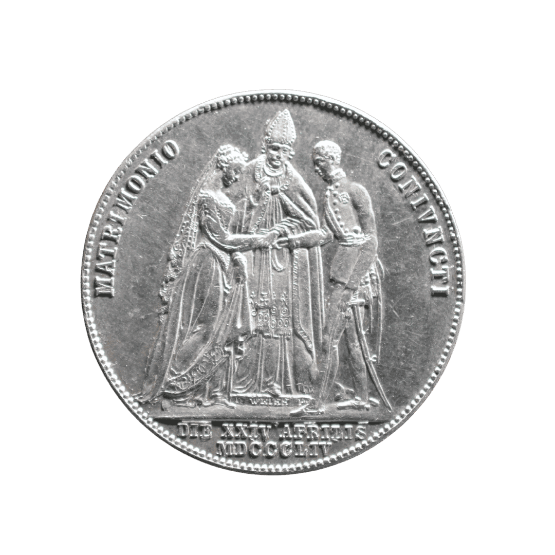 2 Gulden, 1854, Франц Иосиф I и Елизавета. МД — A = Wien (Вена) ✅ — фото 2