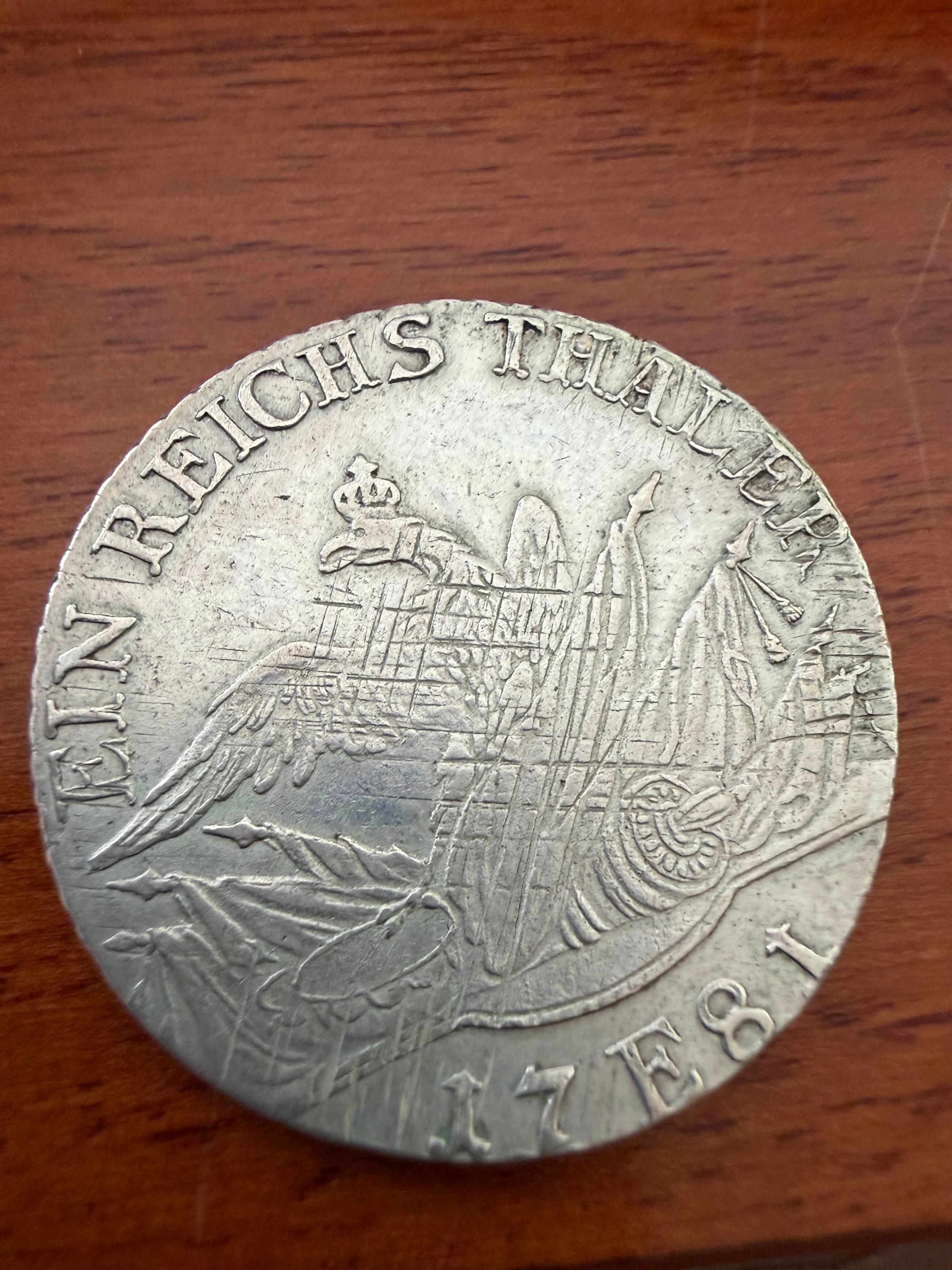 1 Reichsthaler, 1781, Фридрих II. МД — E = Königsberg (Кёнигсберг) ✅ — фото 2